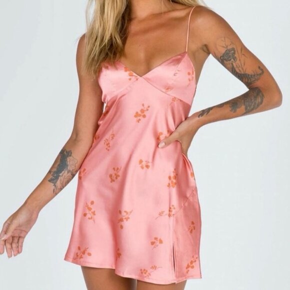 Princess Polly Stargazing Pink Floral Satin Mini Dress Women’s 4 - Picture 2 of 8